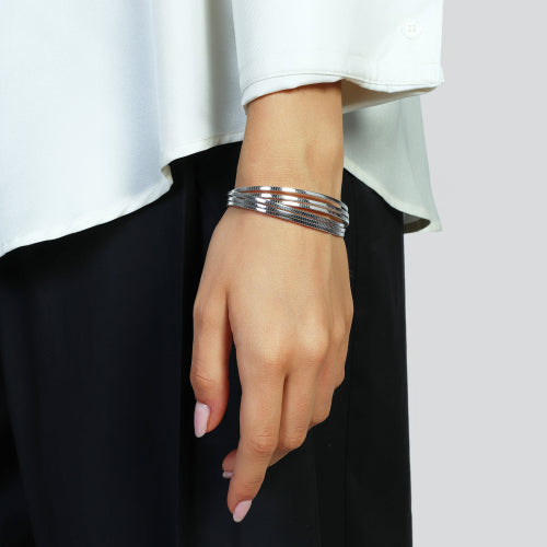 Bracciale rigido in argento con sei fili intrecciati in fini