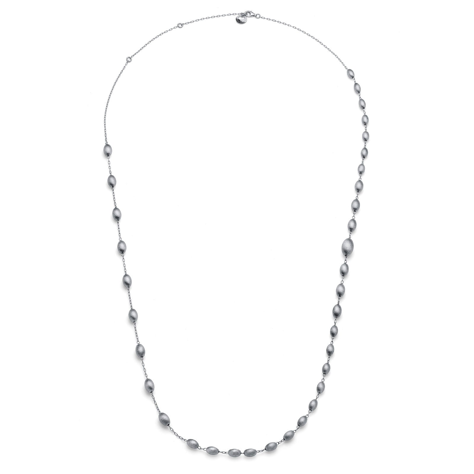 Collana lunga in argento con catena sottile e perle ovali