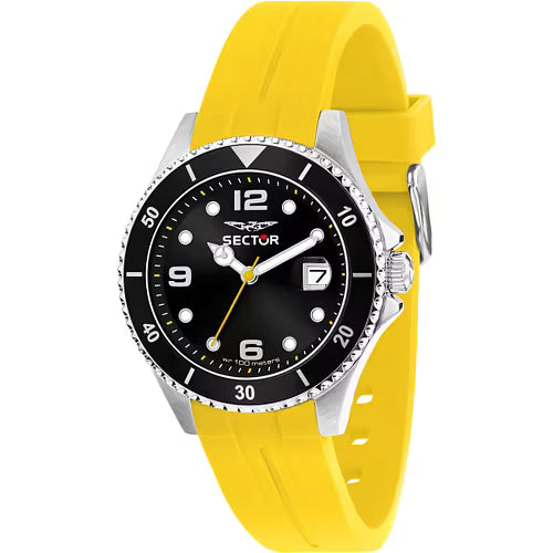 230 39MM 3H BLACK DIAL YELLOW SIL ST