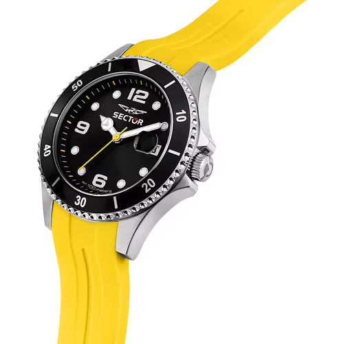 230 39MM 3H BLACK DIAL YELLOW SIL ST